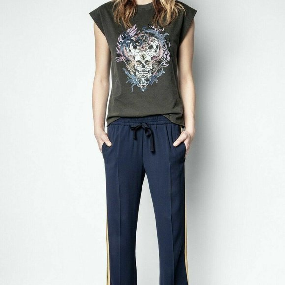 Zadig & Voltaire Weny Compo Skull Strass Tank Top Beaded Carbon S New - Picture 3 of 10